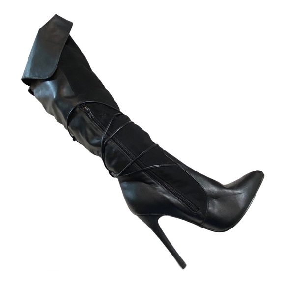 Erika Black High Top Lace Up Boots Side Zip 6M XC - Picture 3 of 6